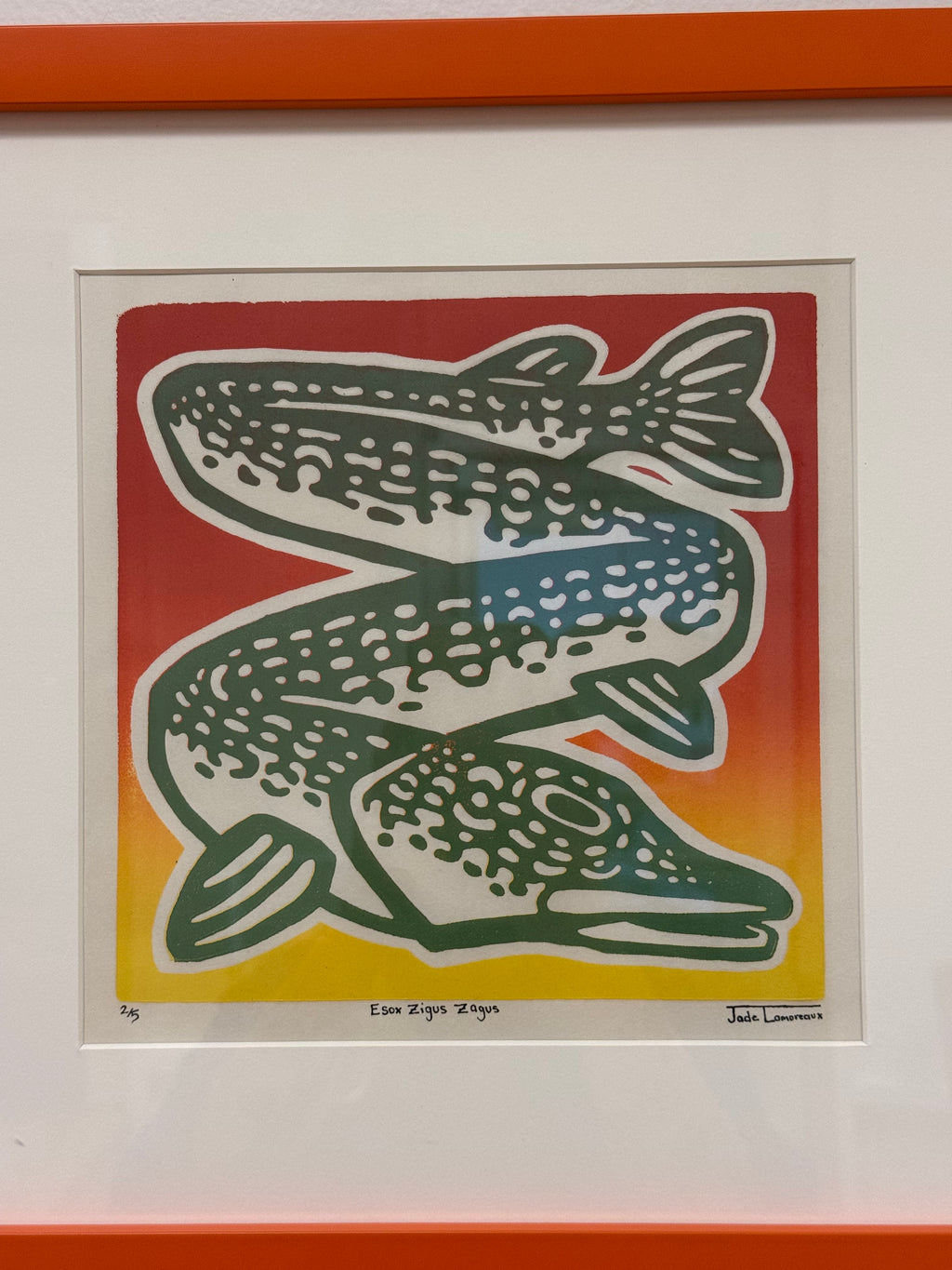 “Esox Zigus Zagus” Pike Original Wood Block Print