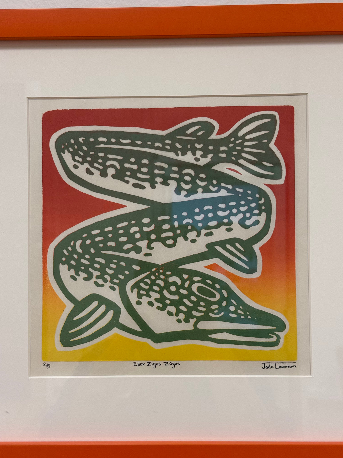 “Esox Zigus Zagus” Pike Original Wood Block Print